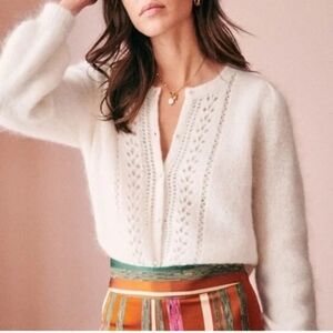 Sezane Sweater Women Small Egide Jumper Kid Mohair Ecru Neutral Knit Balloon